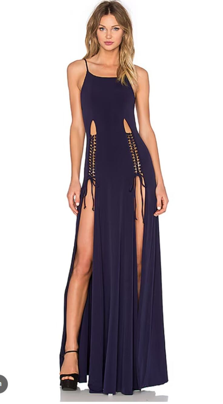 Gemeli Power Qadriyya Dress in Navy size 2 Maxi Lace Up Cut Out Open Back